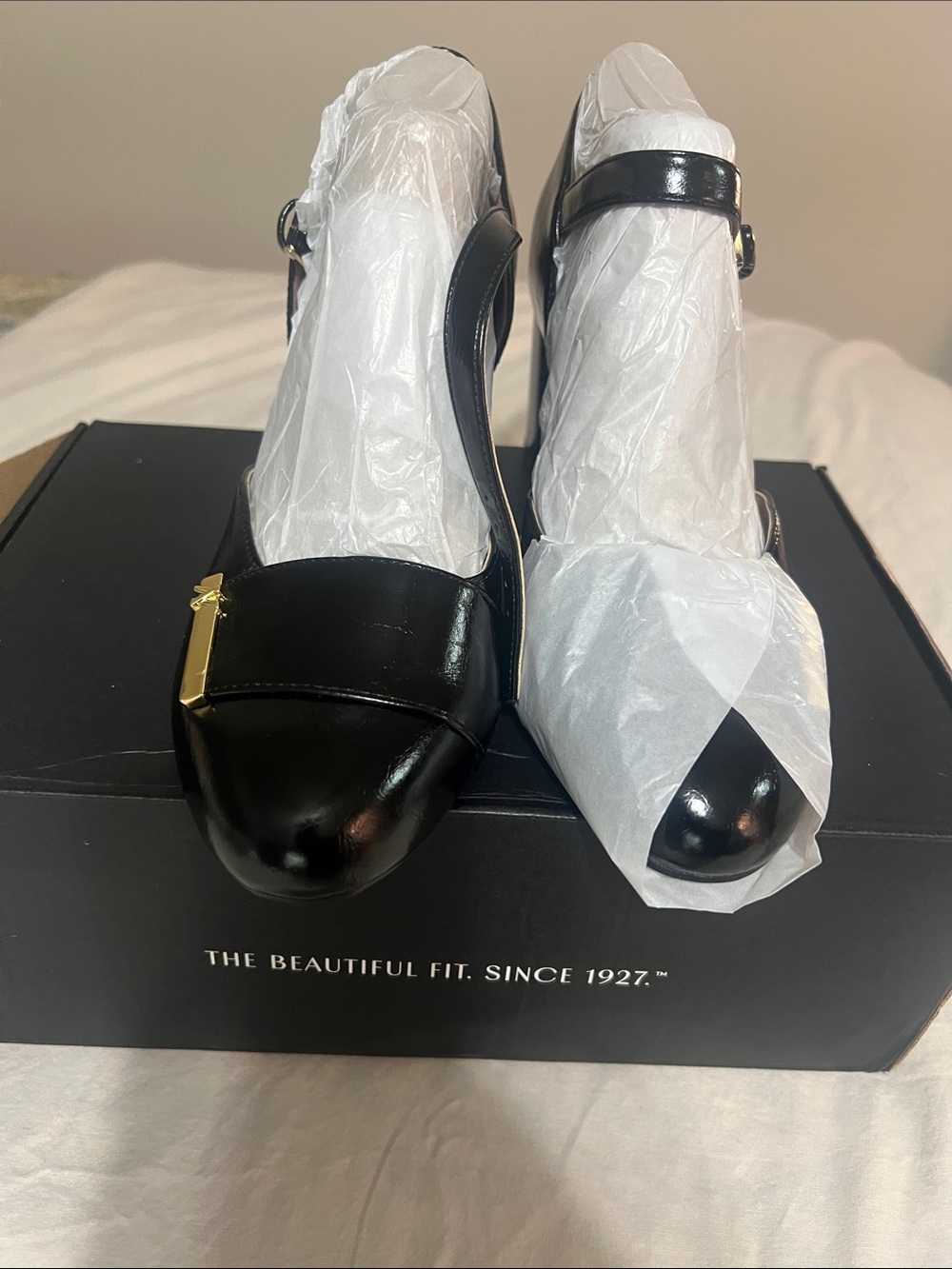 Naturalizer Black Mary Jane Flats with Gold Accent